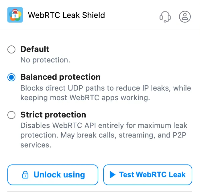 WebRTC 防御等级配置